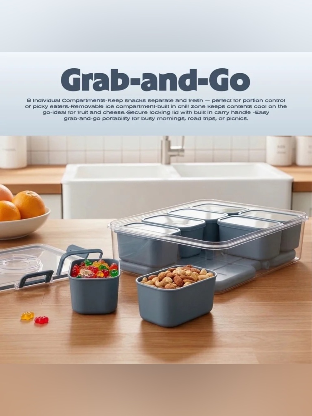CWC Cook With Color On-The-Go Snackle Box 8 Compartment Travel Snack Container - Picture 4 of 9